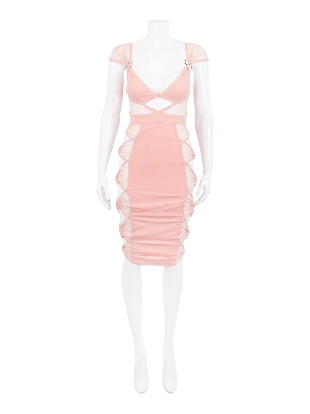 Bao Tranchi Blush Pink Mesh Ringside Mini Dress SZ XS Party Bondage Cutout